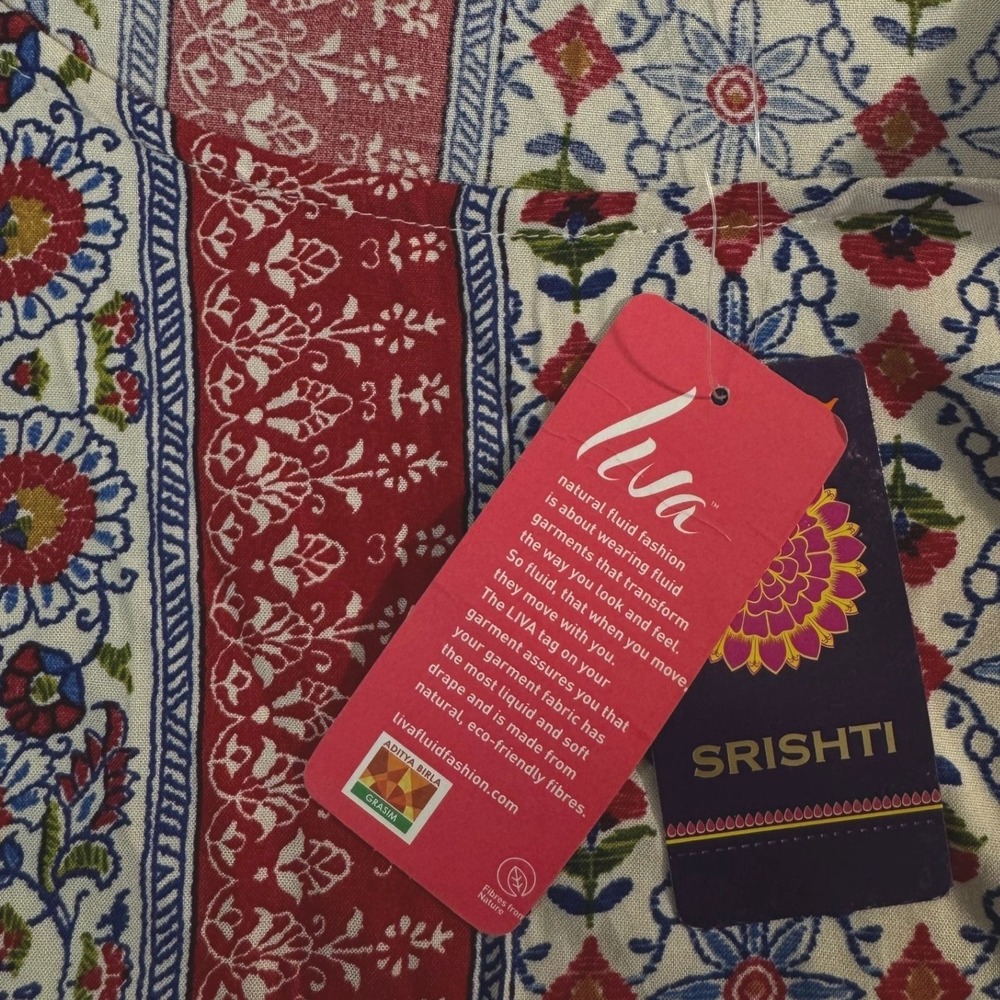 Srishti Casual Kurta Off White Red Blue Floral Geometric Boho Tunic XL